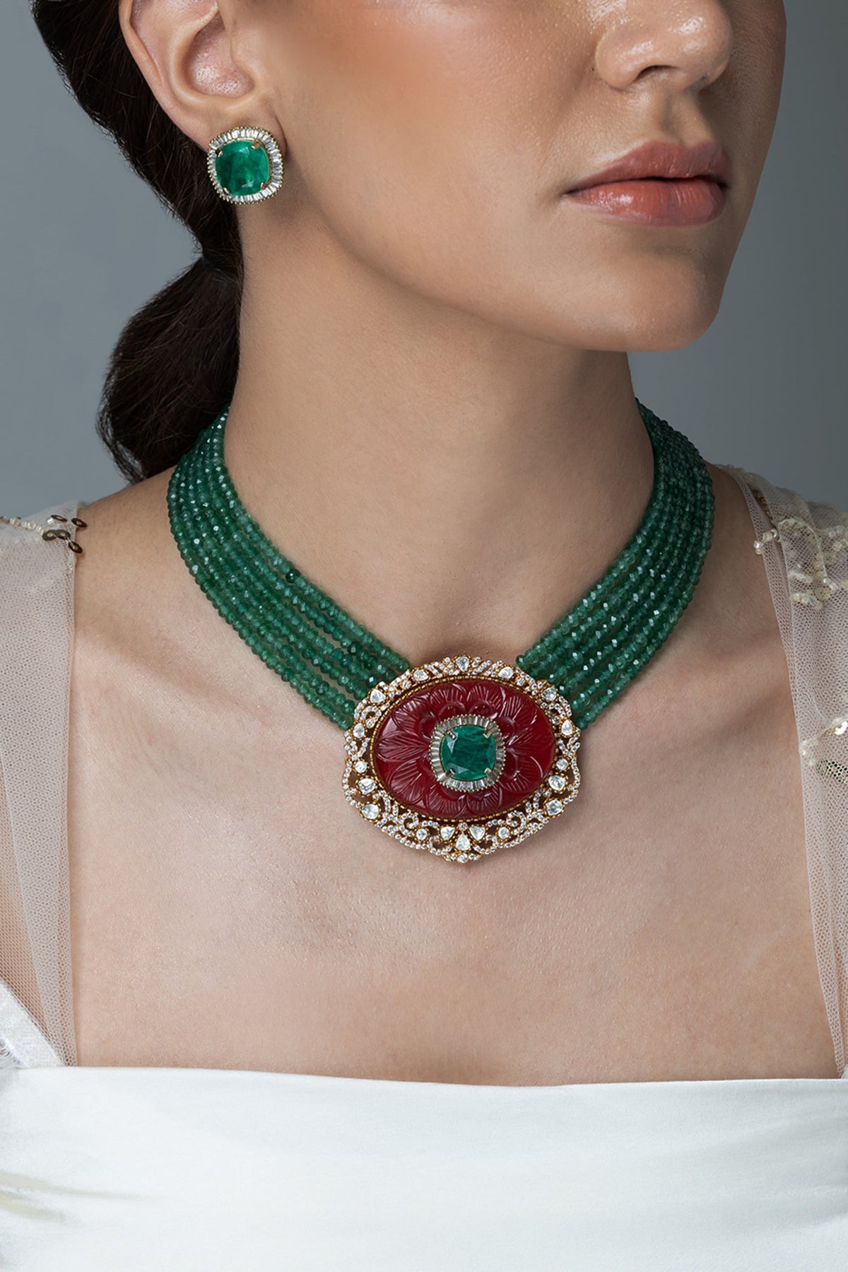 Onyx & Stone Embellished Necklace Set 