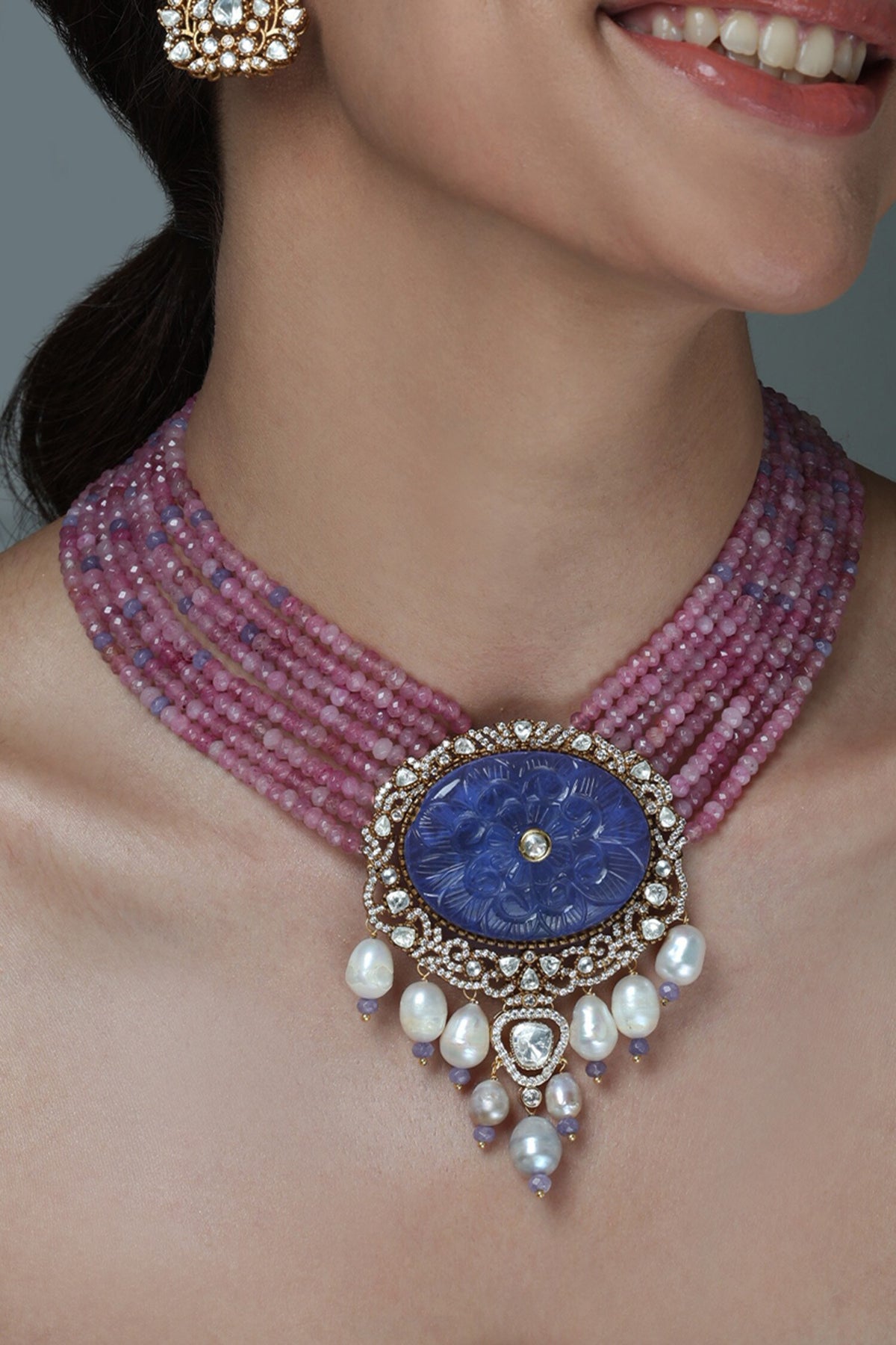 Bead & Lapis Lazuli Pendant Necklace Set 