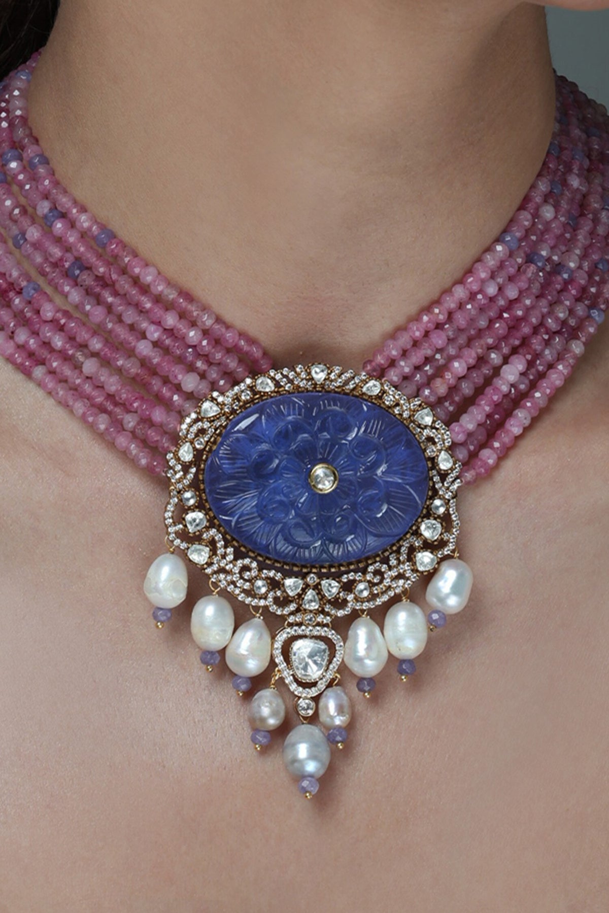 Bead & Lapis Lazuli Pendant Necklace Set 