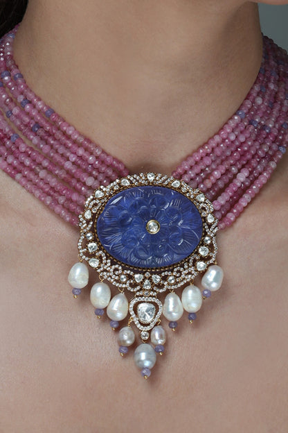 Bead & Lapis Lazuli Pendant Necklace Set 