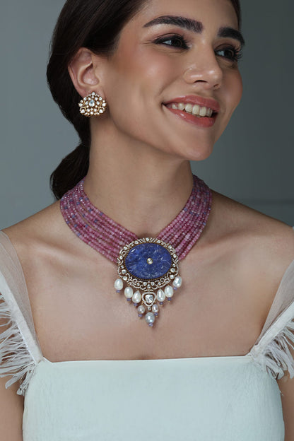 Bead & Lapis Lazuli Pendant Necklace Set 