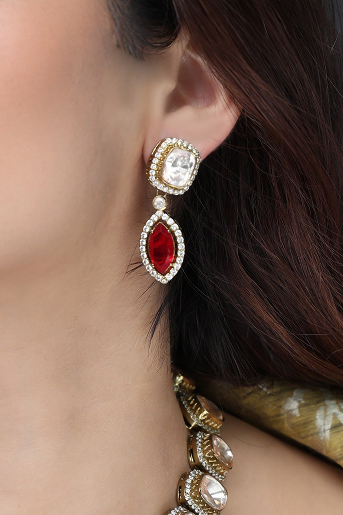 Ruby Teardrop Halo Necklace Set 