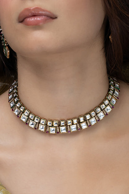 Emerald Rectangle Necklace Set 
