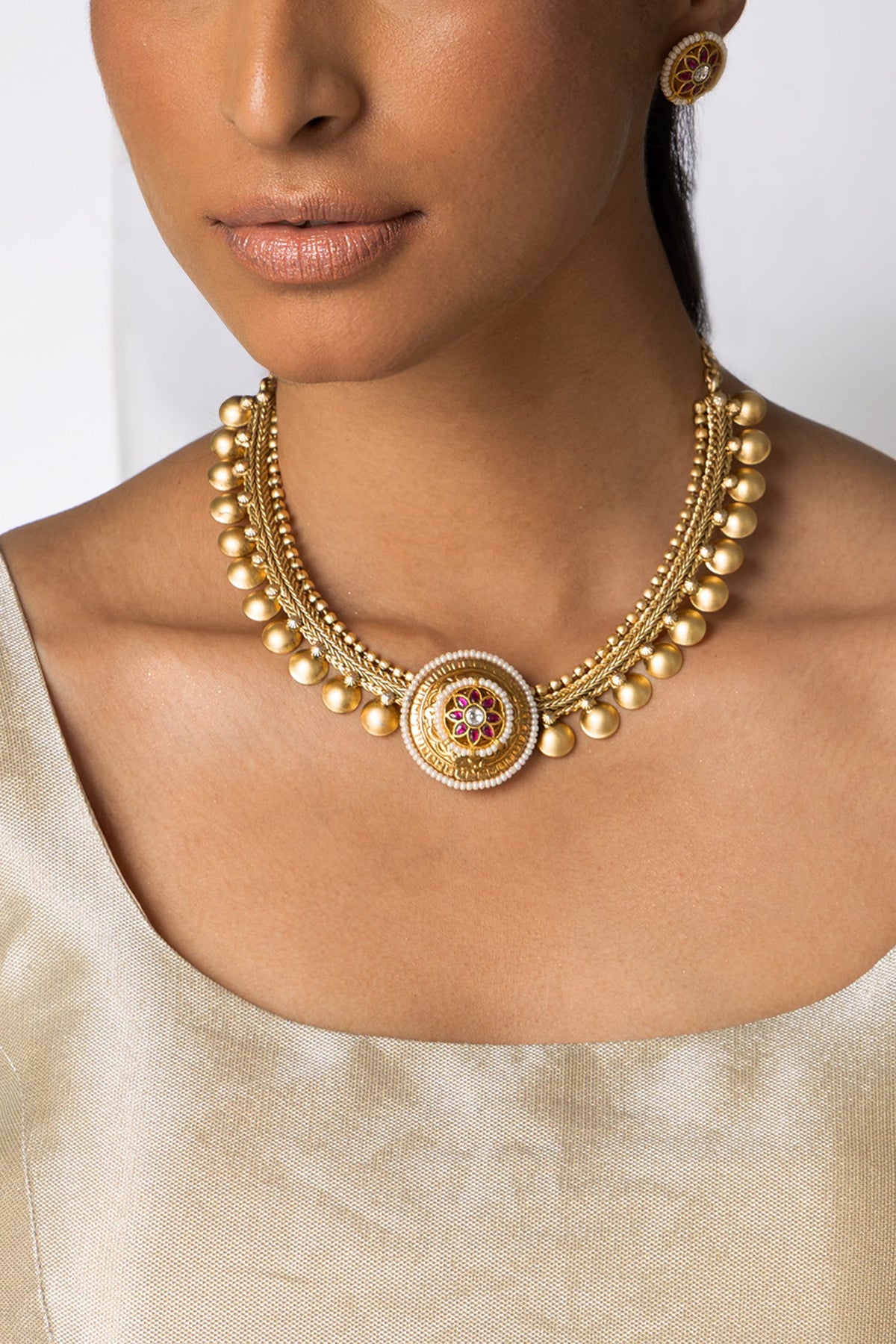 Structured Bead Embellished Necklace Set 