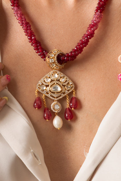 Twisted Red Bead Embellished Necklace Set 