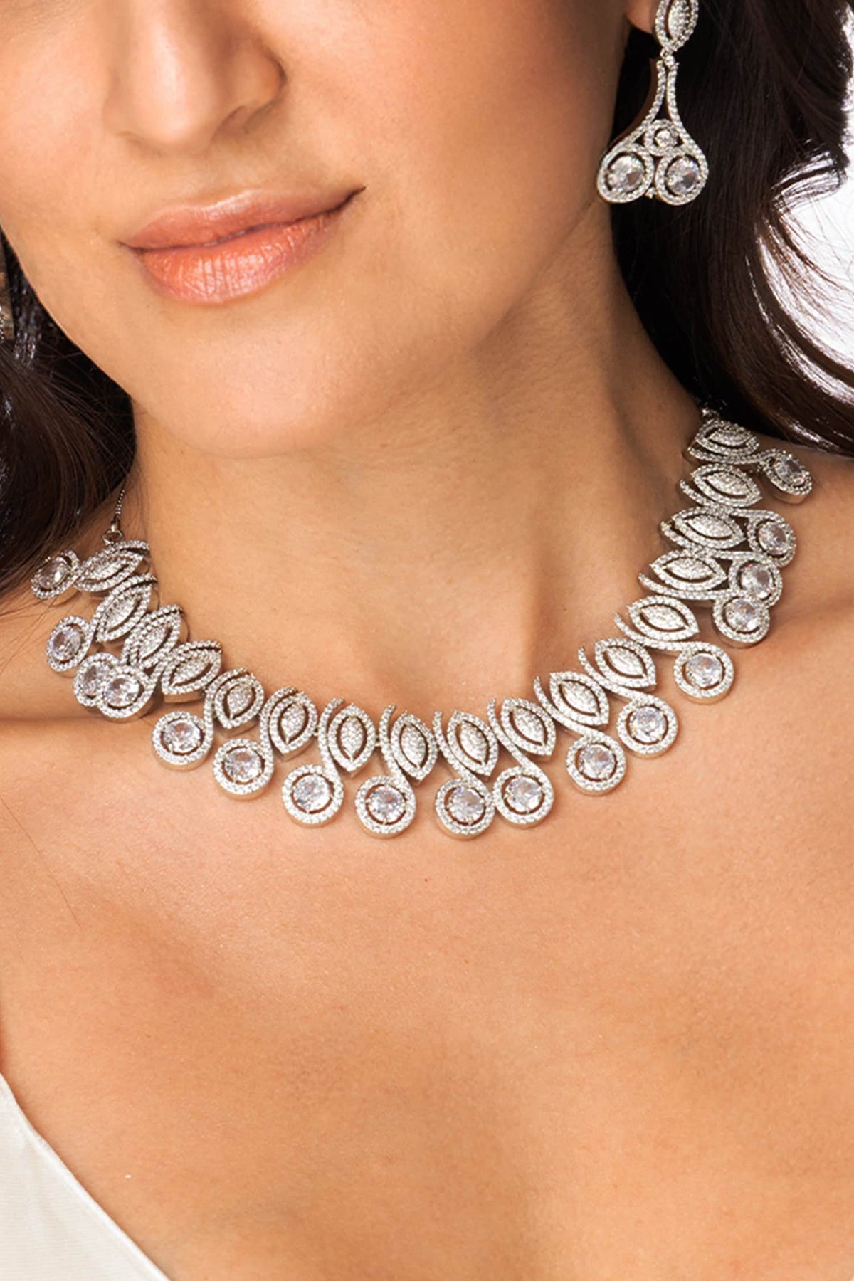 Radiant Pave Petal Necklace Set 