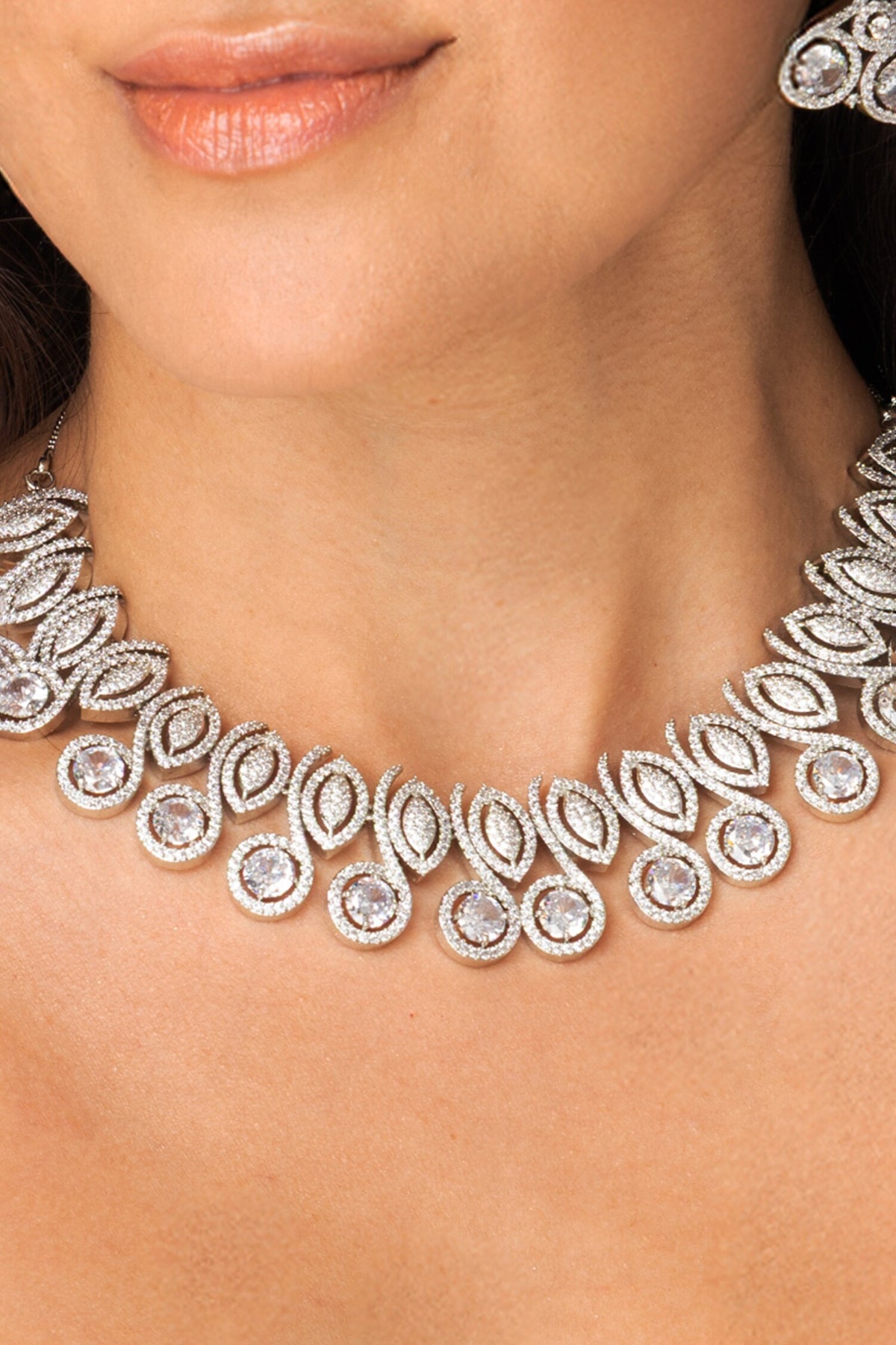 Radiant Pave Petal Necklace Set 