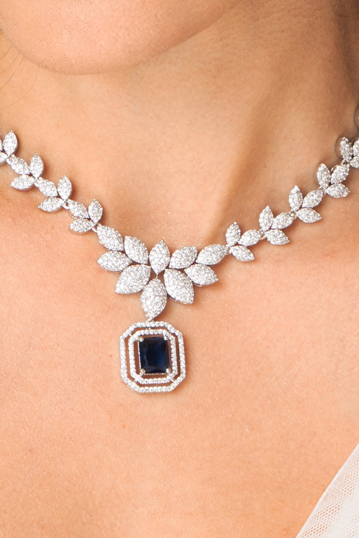 Sapphire Vine Pendant Necklace Set 