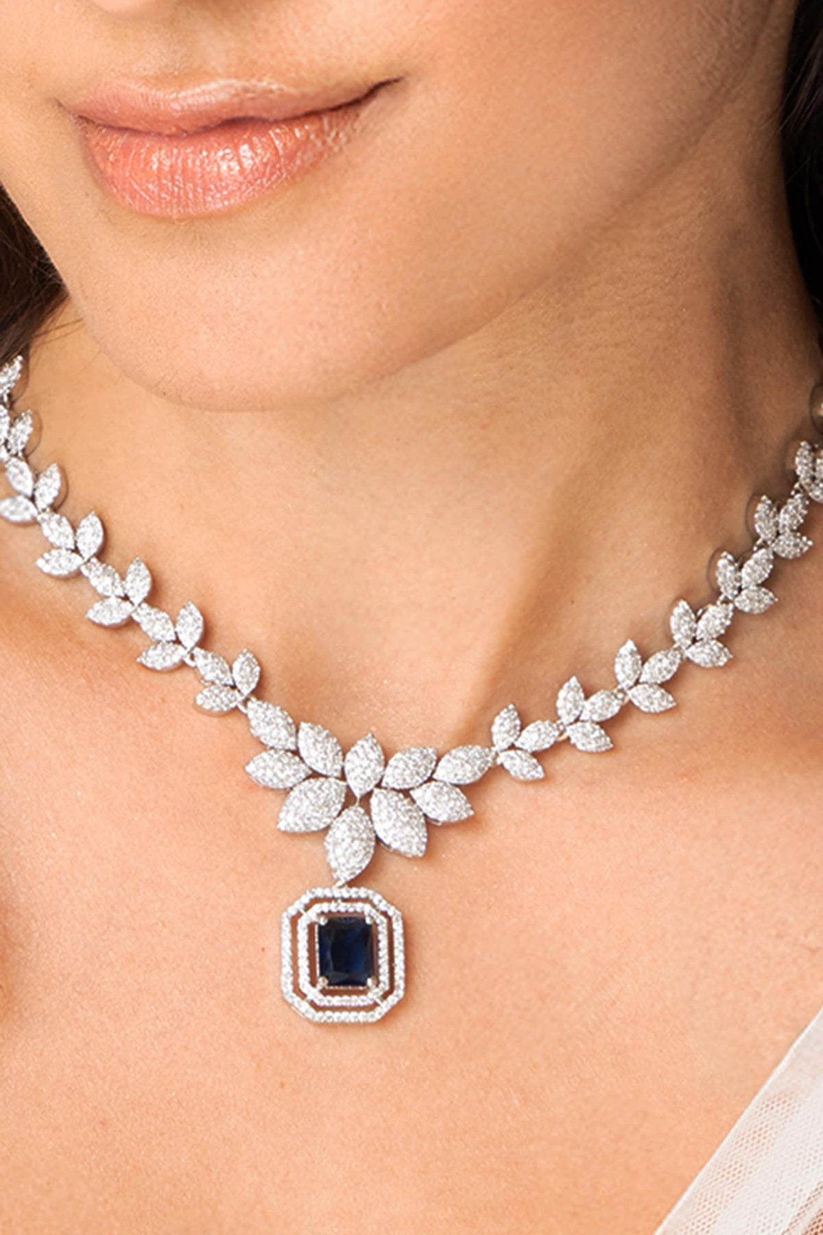 Sapphire Vine Pendant Necklace Set 