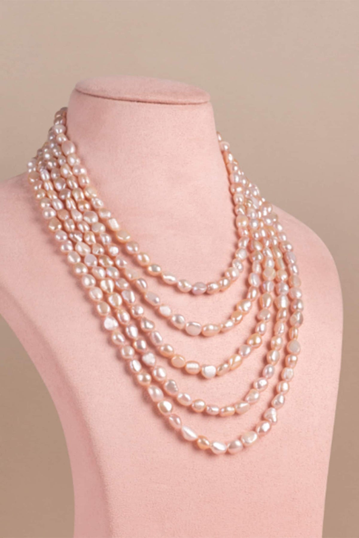 Layered Pink Baroque Pearl Necklace 