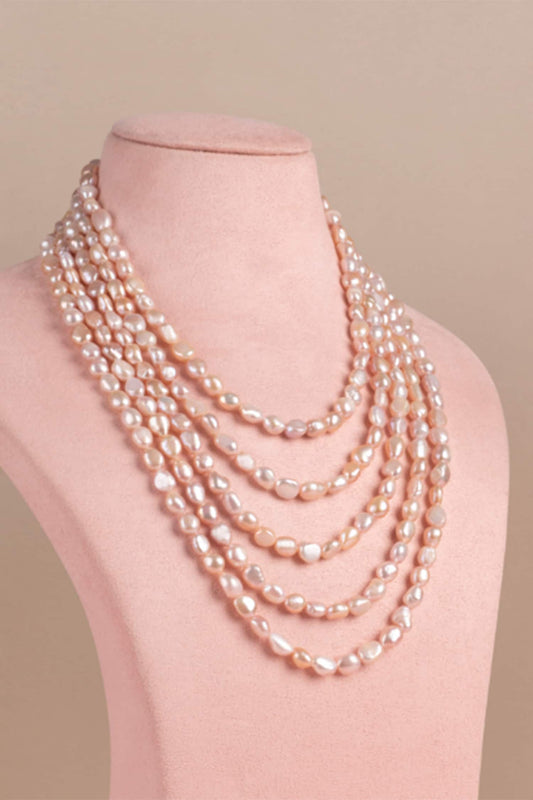 Layered Pink Baroque Pearl Necklace 