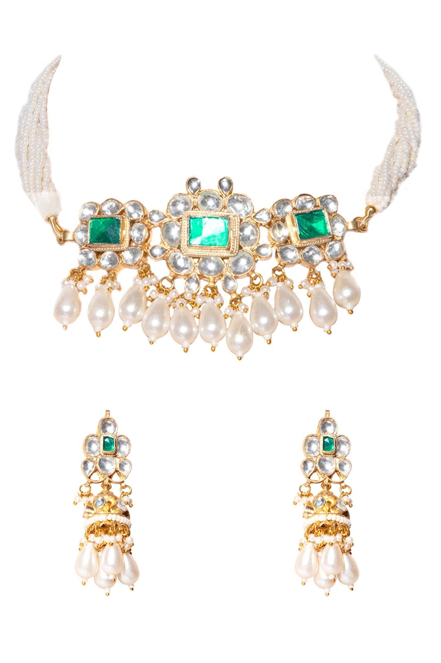 Floral Pendant Stone Choker Set 