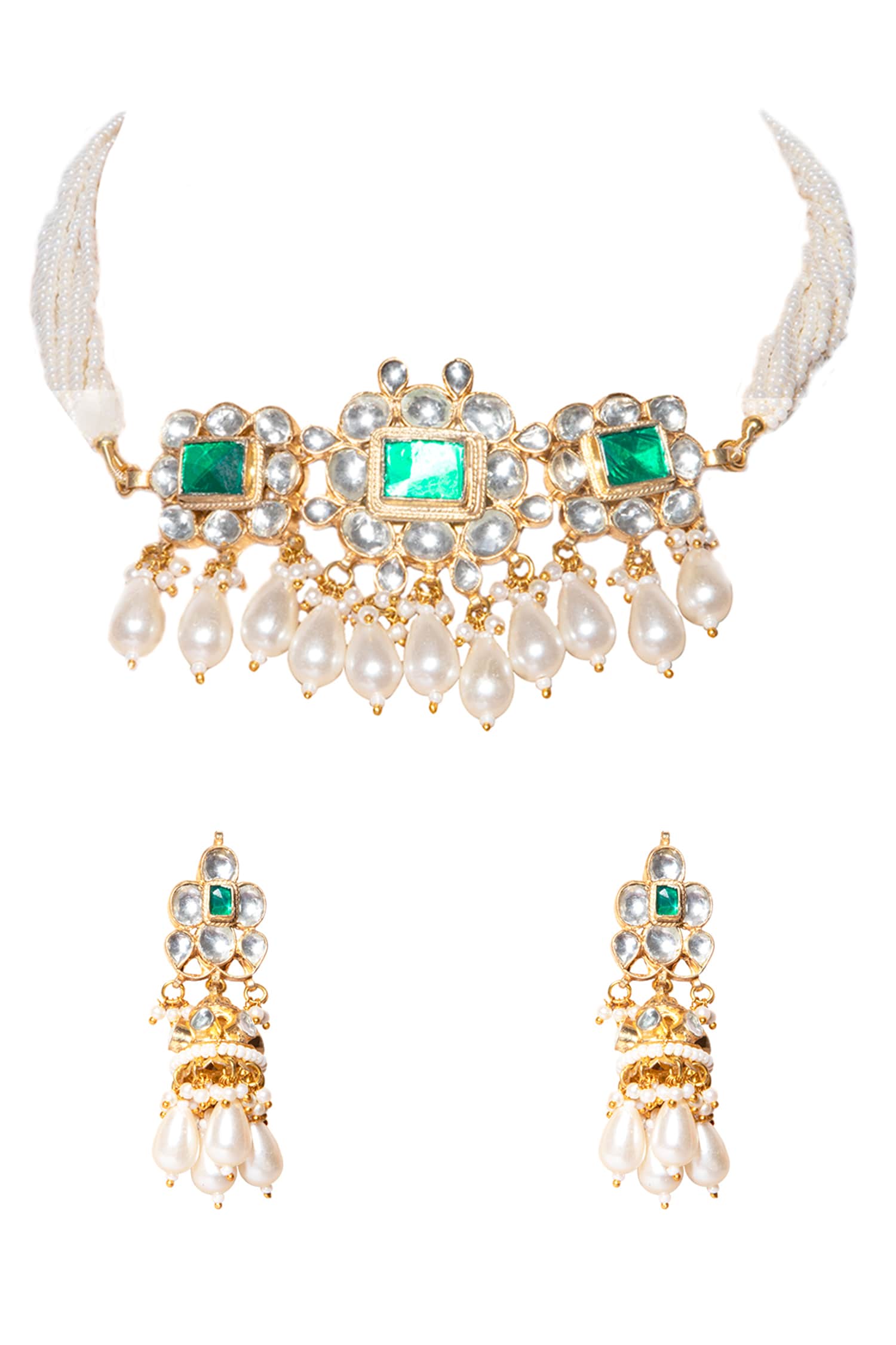 Floral Pendant Stone Choker Set 