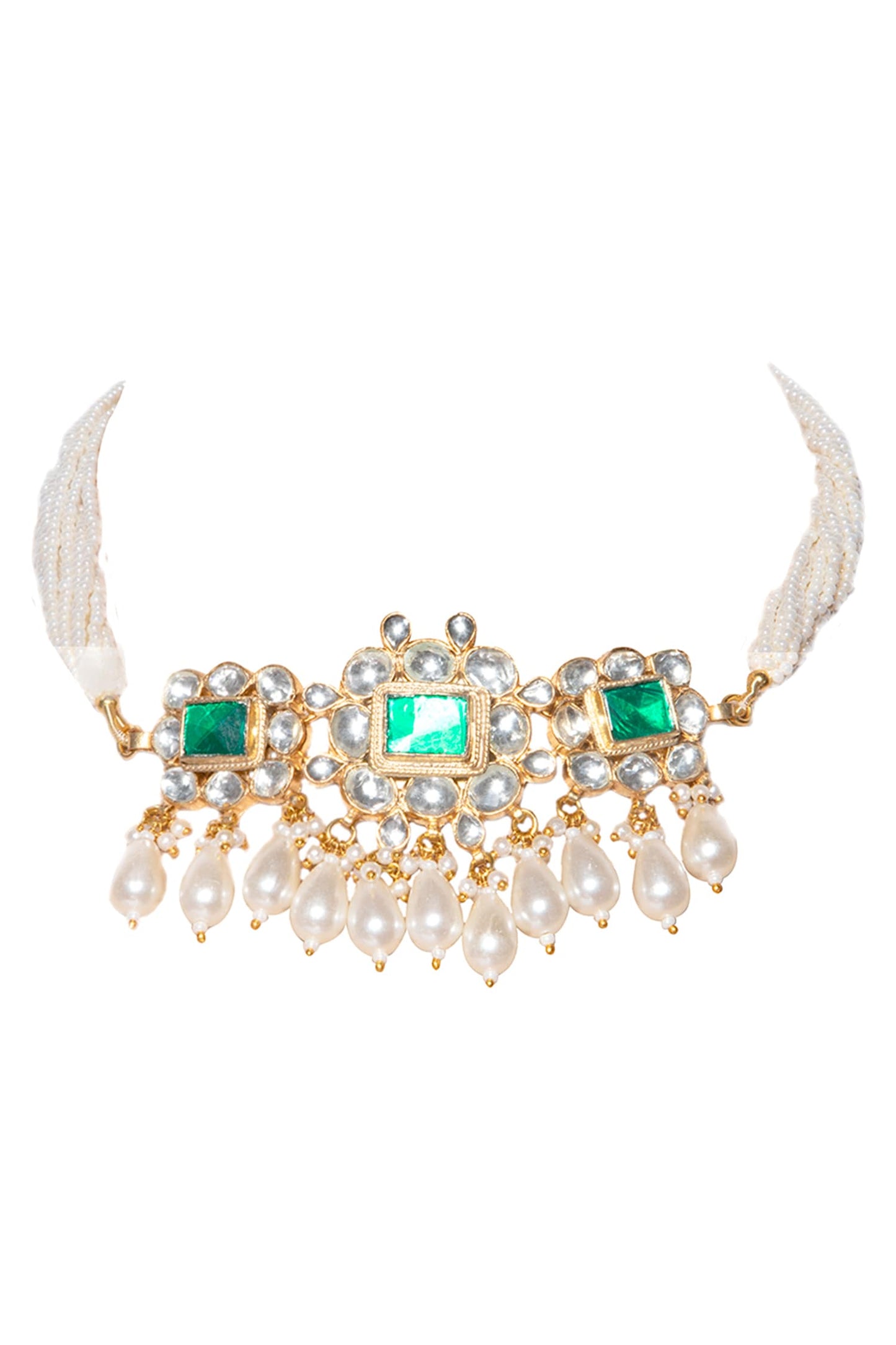 Floral Pendant Stone Choker Set 