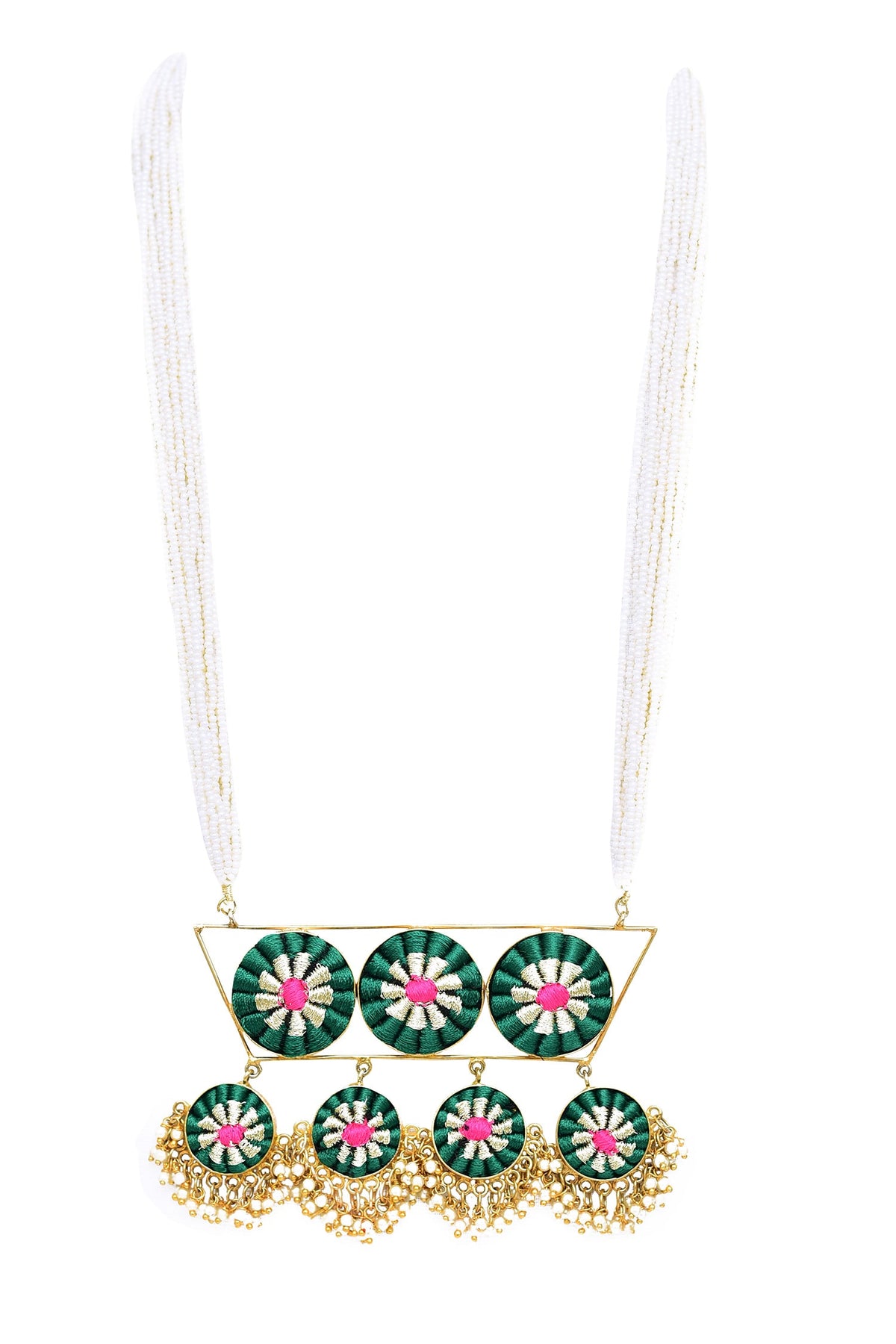 Silk Hand Embroidered Long Pendant Necklace 