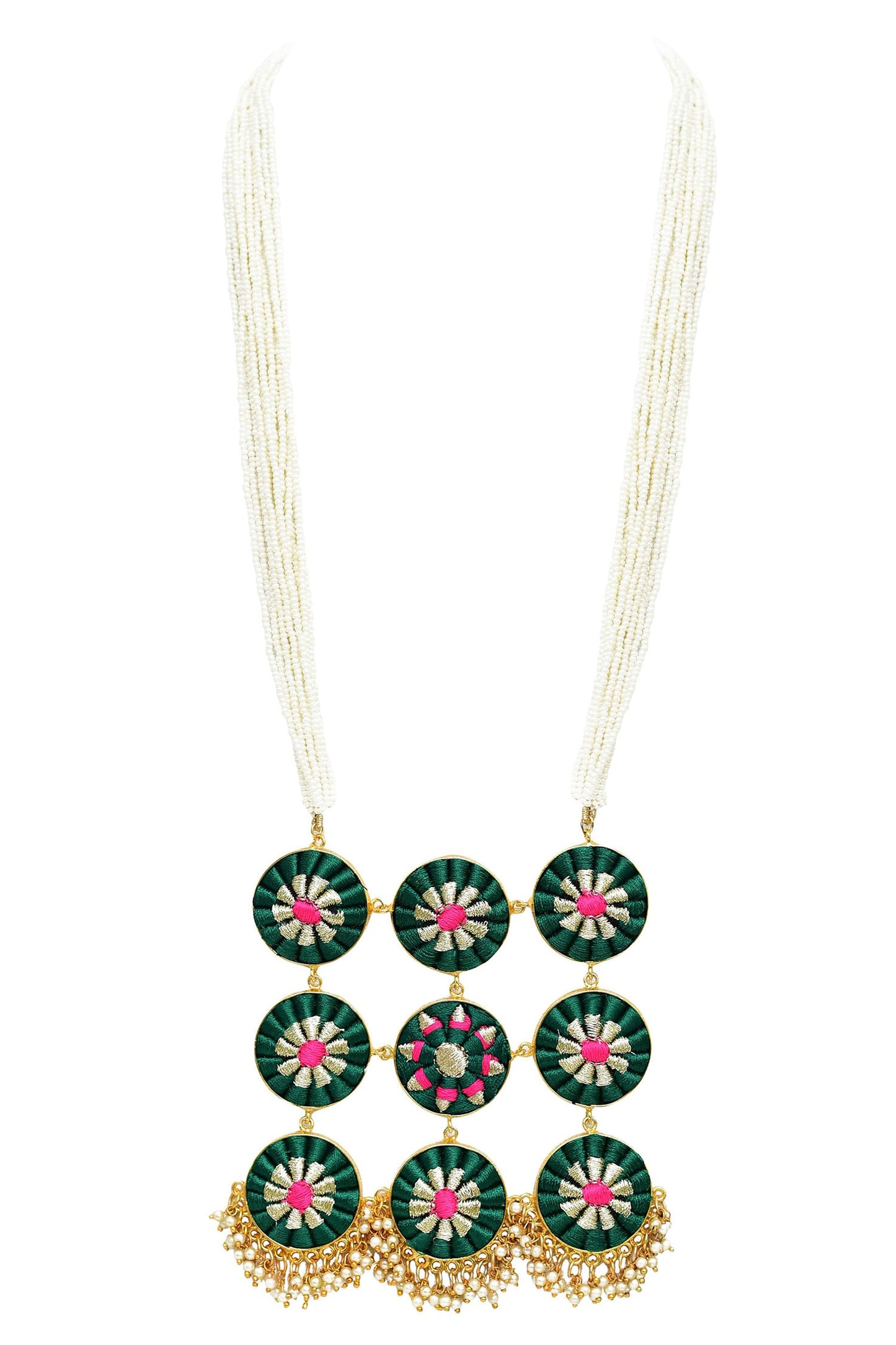 Silk Hand Embroidered Long Pendant Necklace 