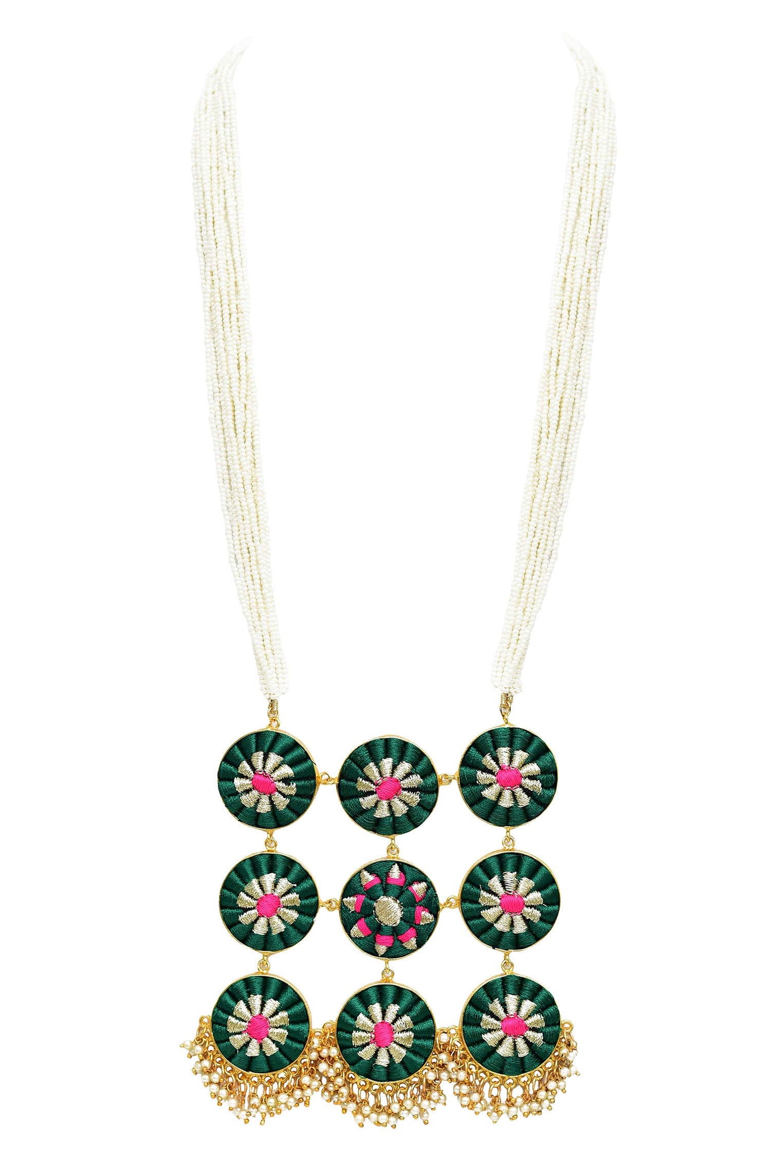 Silk Hand Embroidered Long Pendant Necklace 