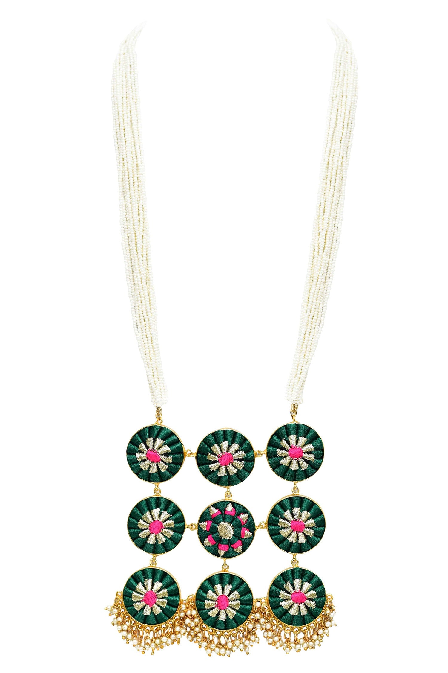 Silk Hand Embroidered Long Pendant Necklace 