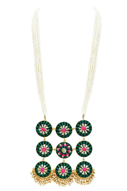 Silk Hand Embroidered Long Pendant Necklace 