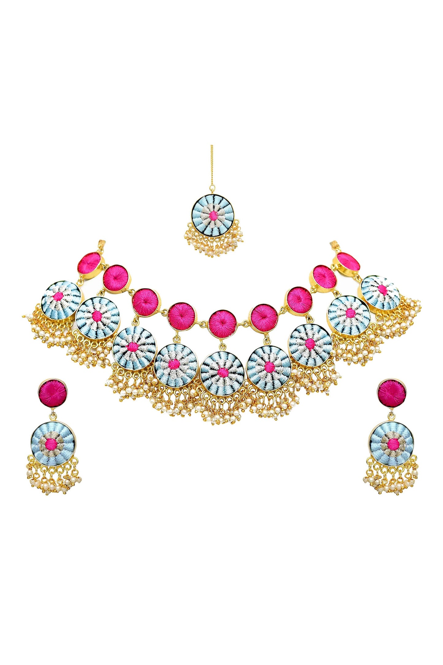 Silk Hand Embroidered Layered Choker Set 