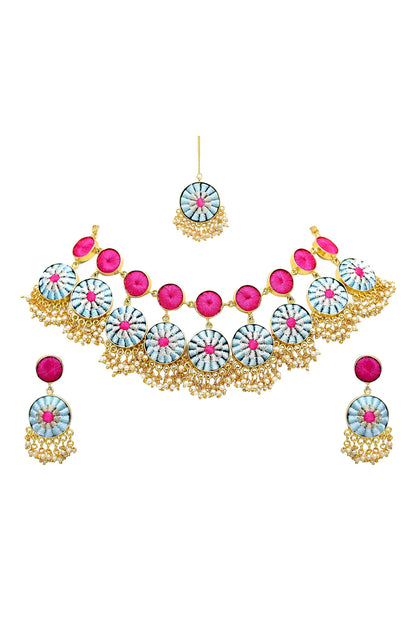 Silk Hand Embroidered Layered Choker Set 