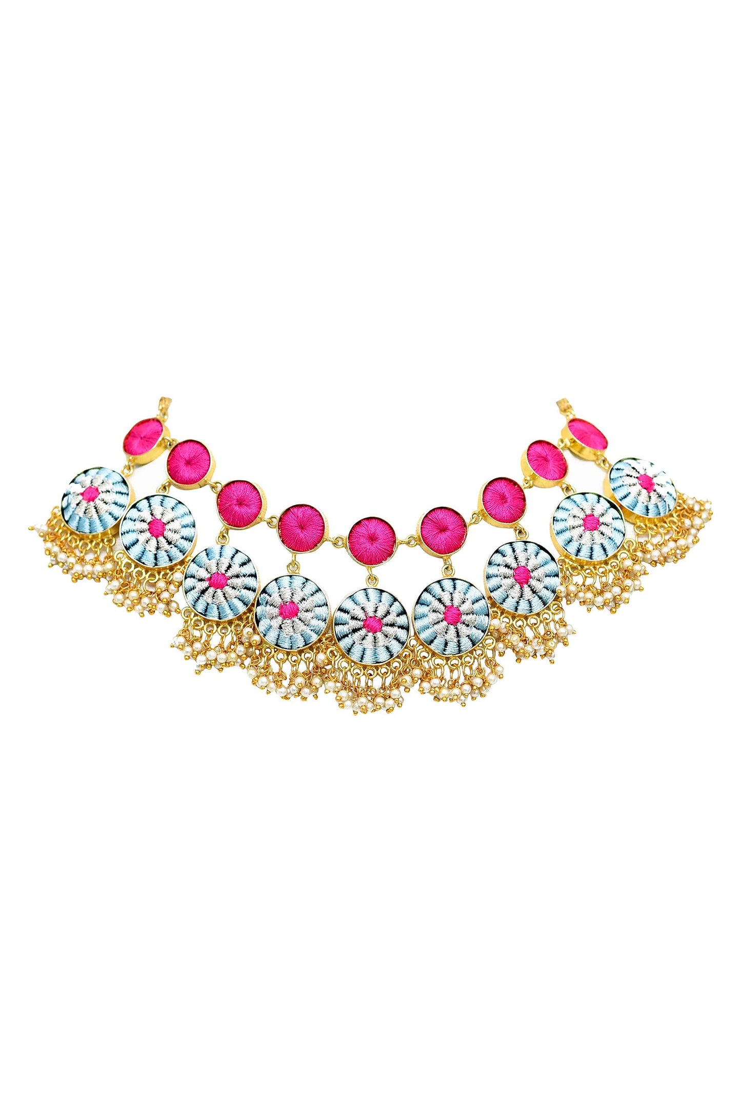 Silk Hand Embroidered Layered Choker Set 
