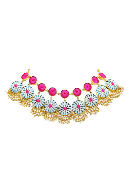 Silk Hand Embroidered Layered Choker Set 