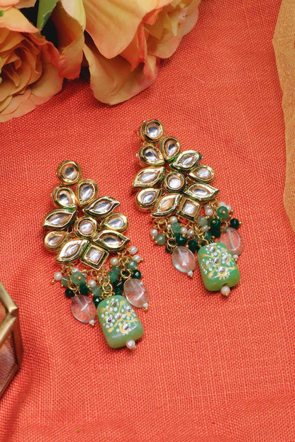 Kundan Green Stone Dangler Earrings 