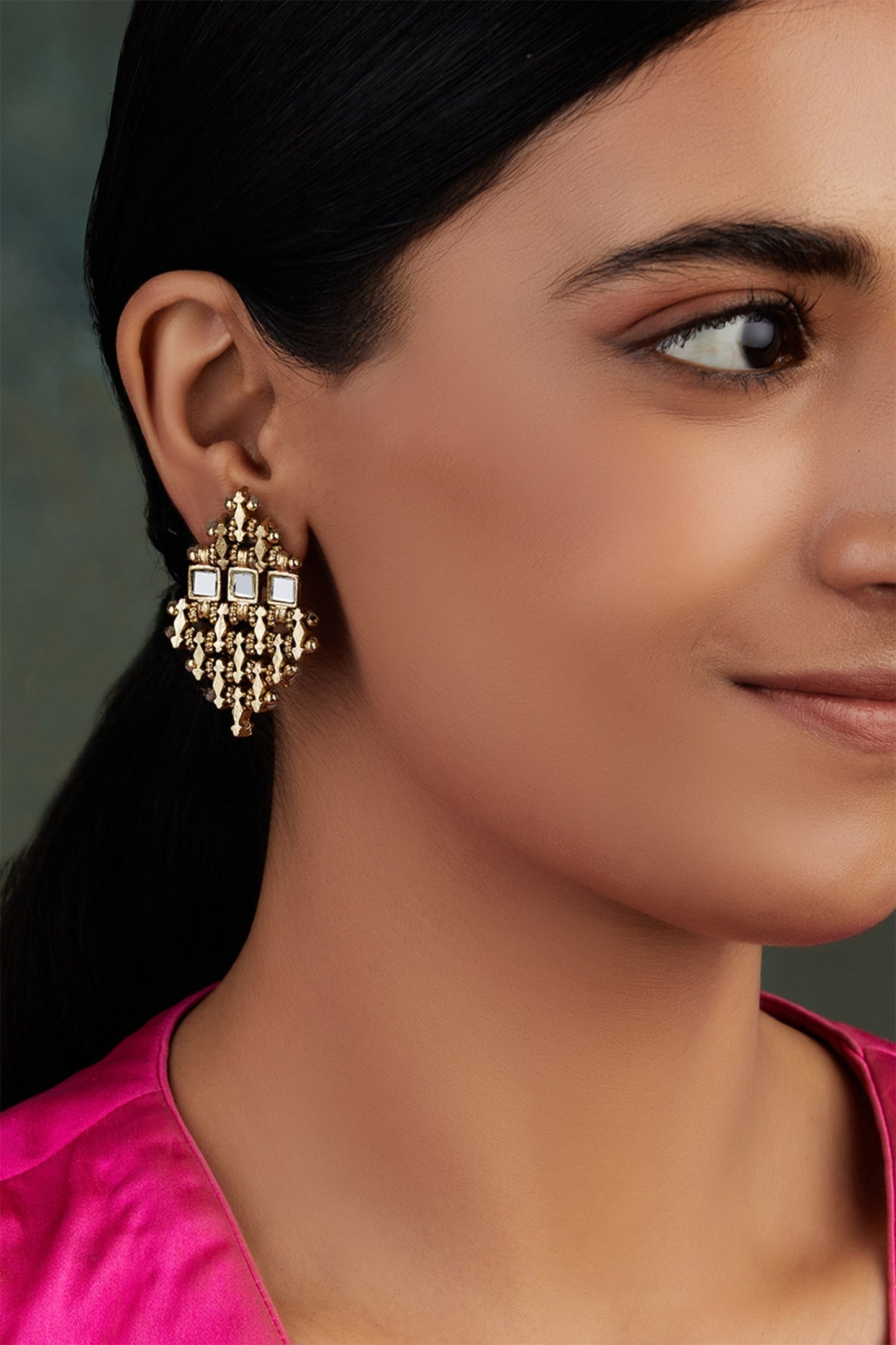 Mirror Studded Falak Teer Earrings 