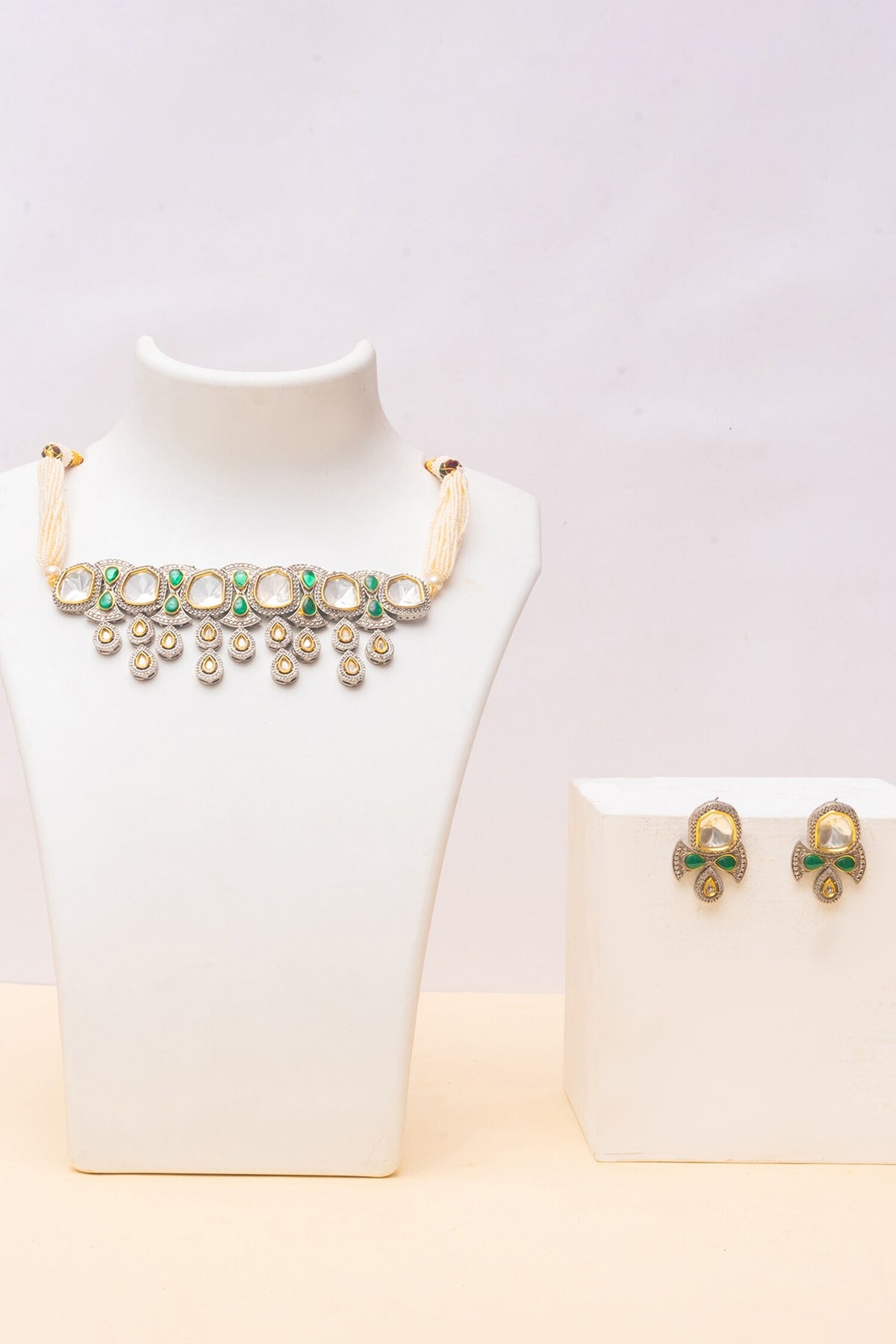 Pearl String Kundan Encrusted Necklace Set 