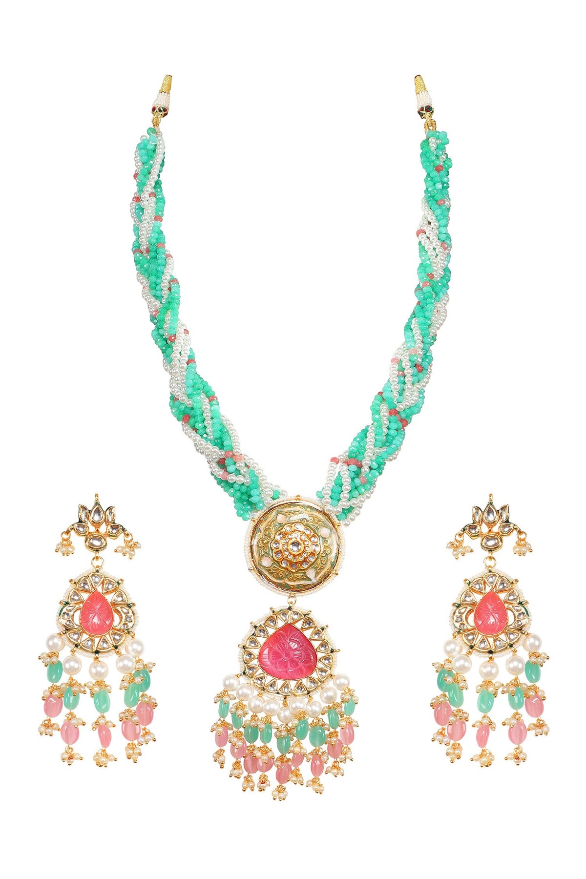 Kundan & Stone Embellished Pendant Necklace Set 