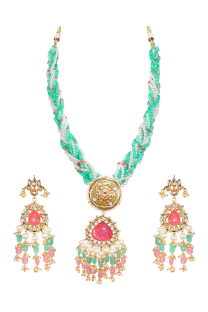 Kundan & Stone Embellished Pendant Necklace Set 