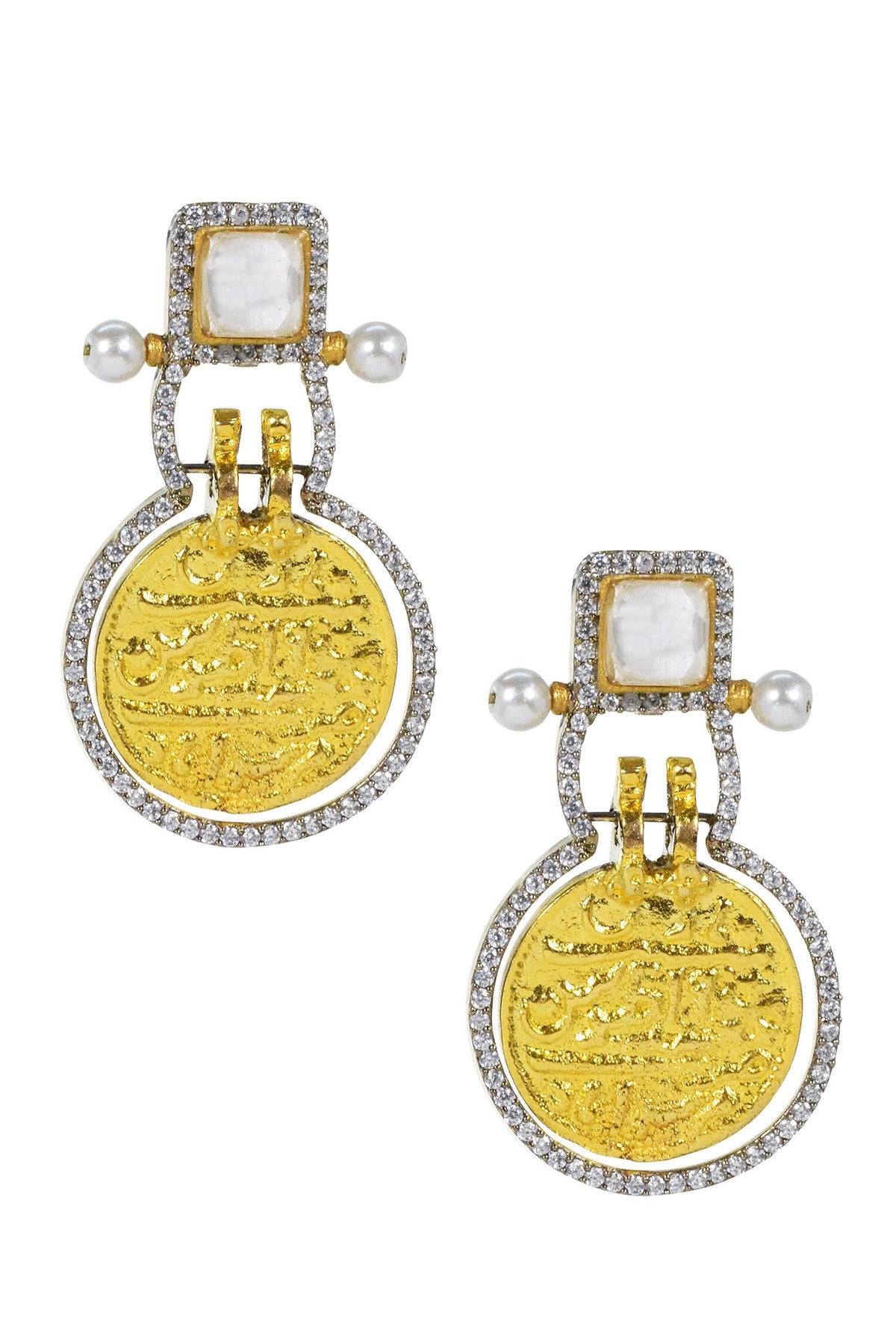 Metal Carved Kundan Earrings 