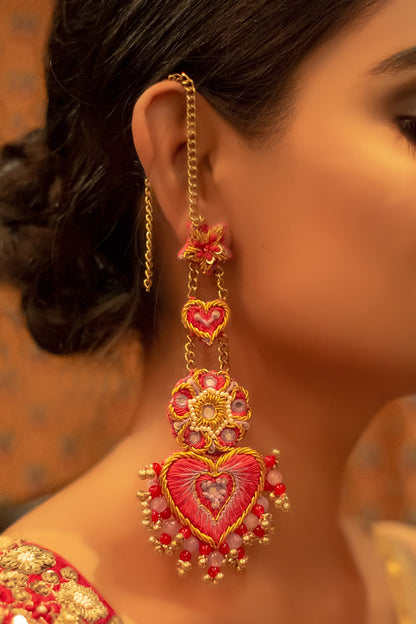 Hand Embroidered Heart Dangler Earrings 