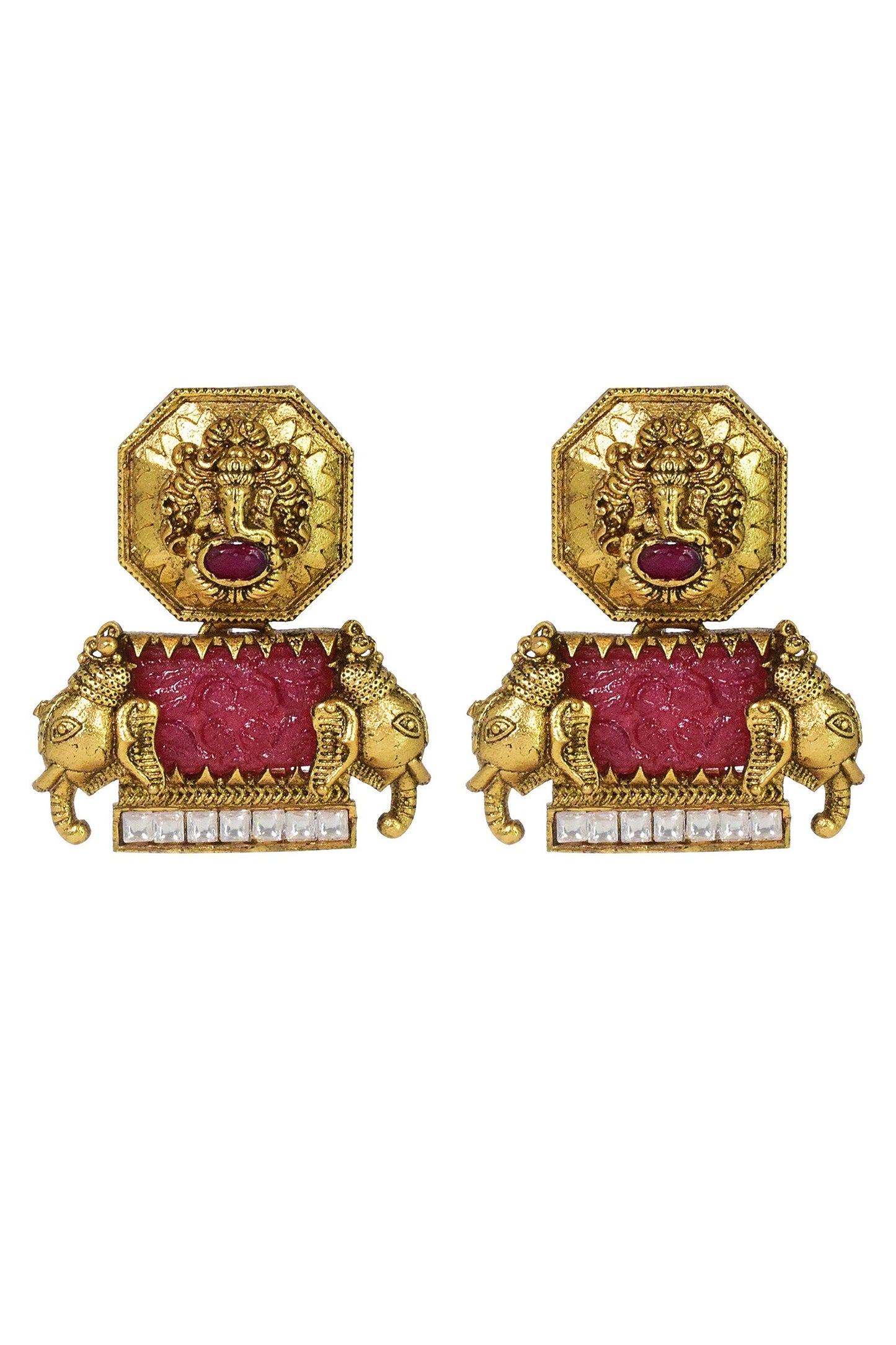 Carved Temple Antique Earrings 