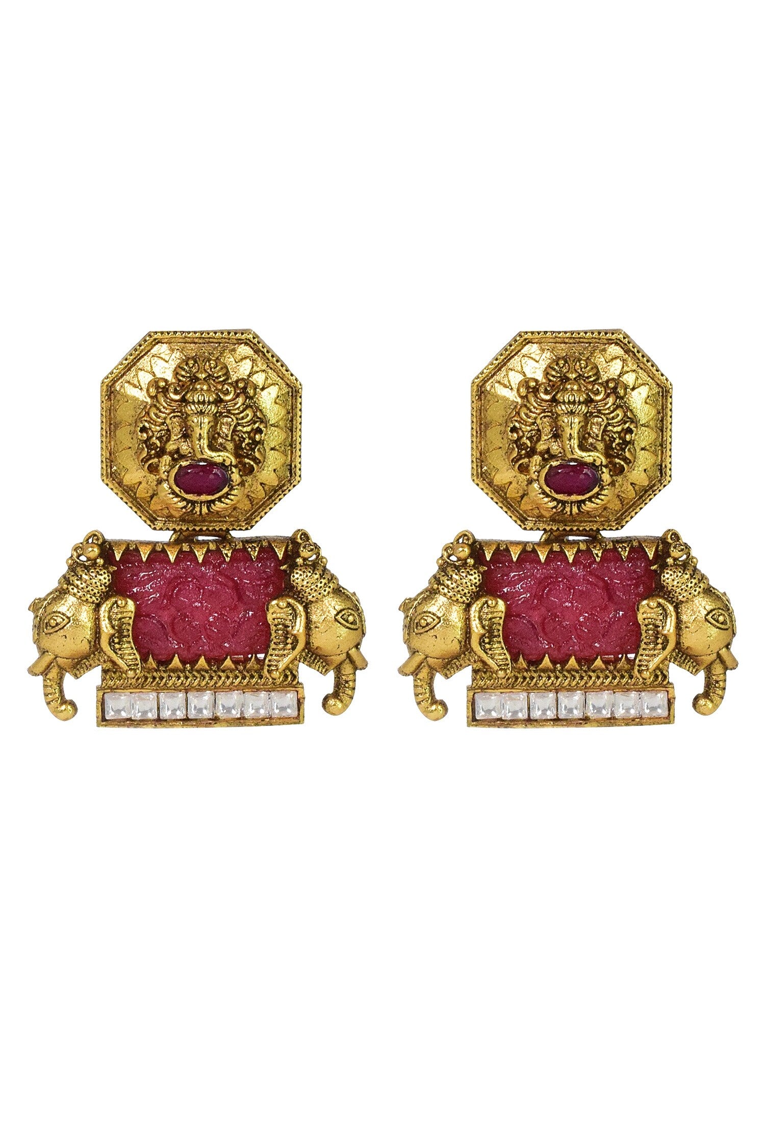 Carved Temple Antique Earrings 