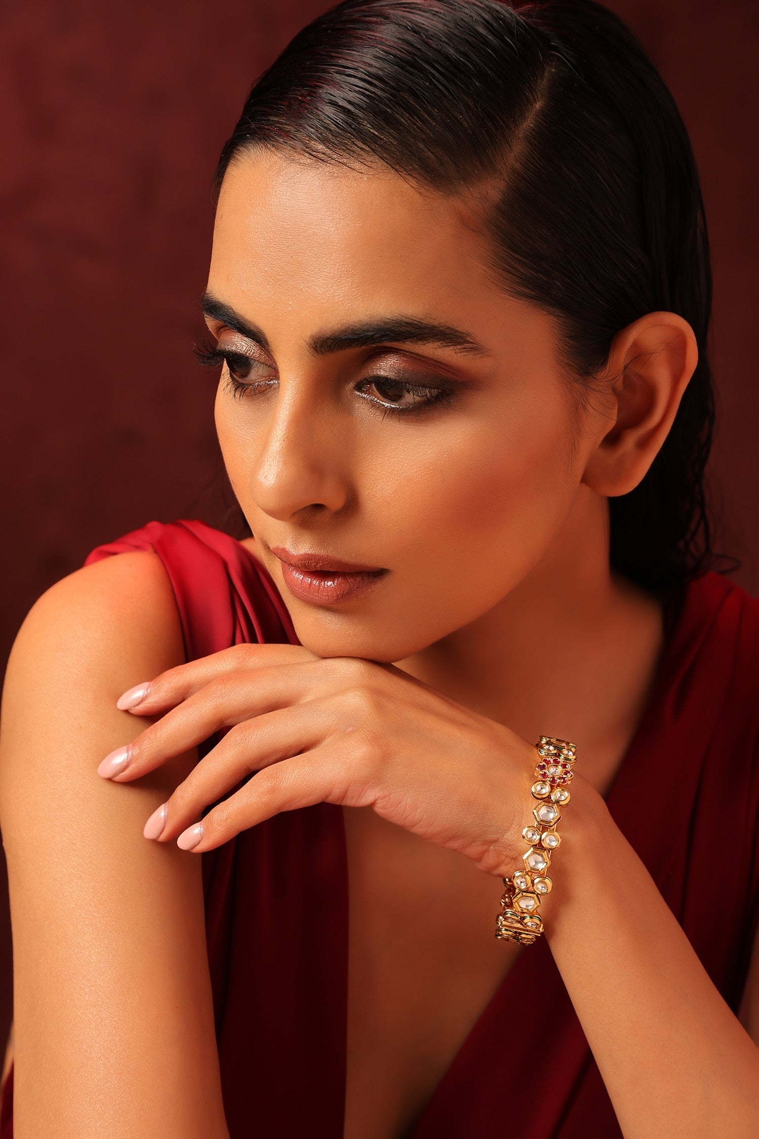 Floral Geometric Kundan Embellished Kada 