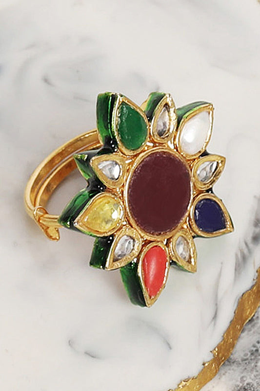 Floral Shape Embellished Ring - Single Pc 