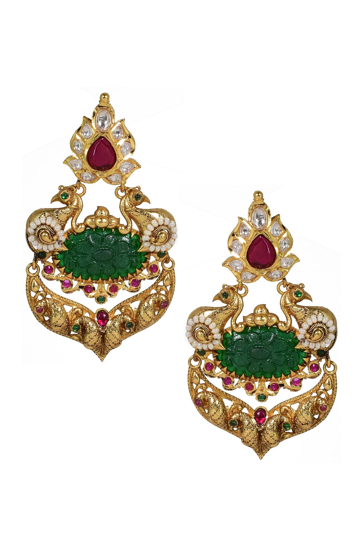 Peacock Carved Antique Earrings 