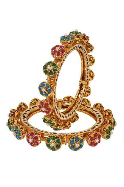 Stone Studded Pacheli Bangles - Set of 2 