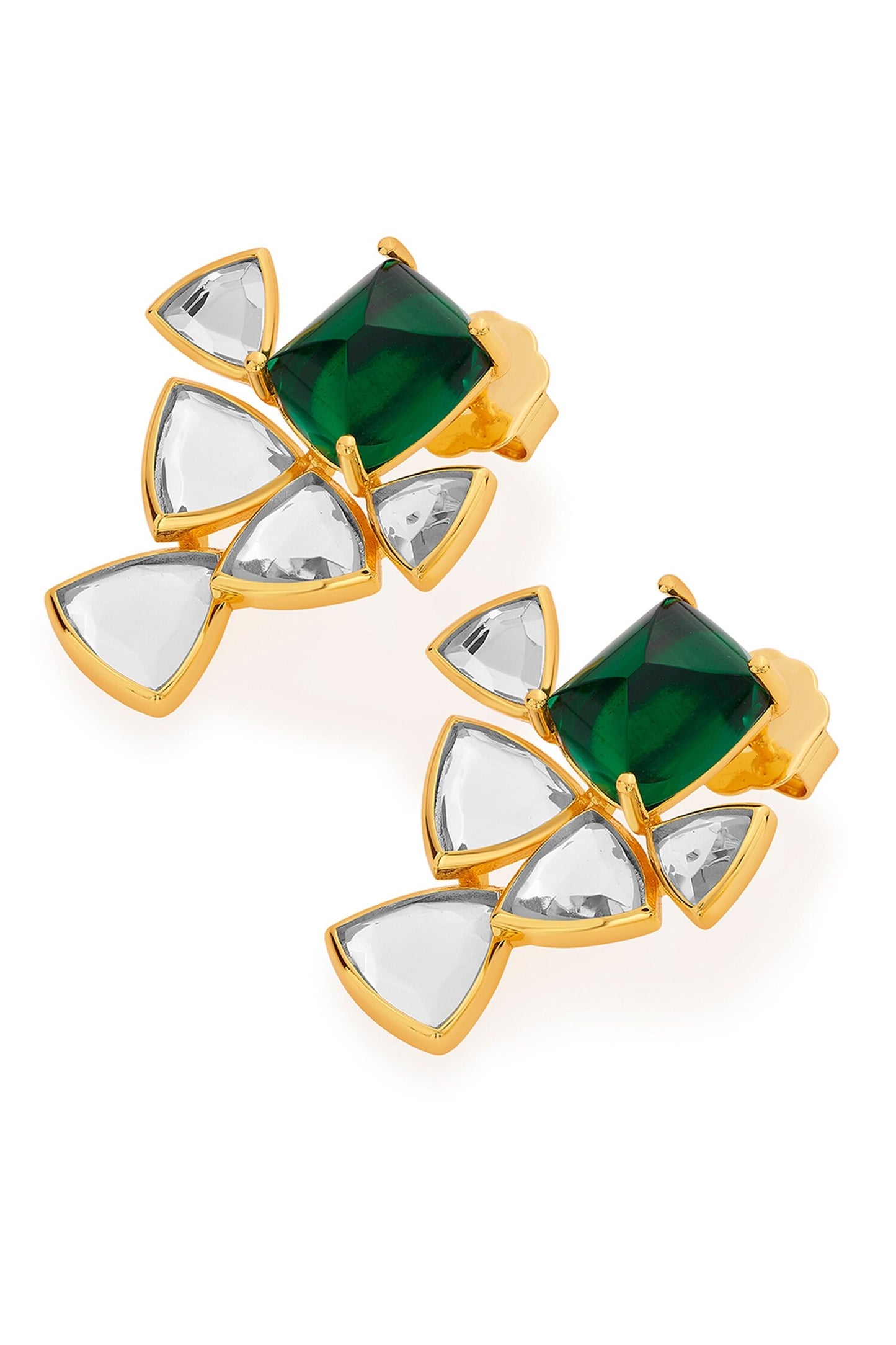 Shiza Mirror & Hydro Emerald Geometric Earrings 
