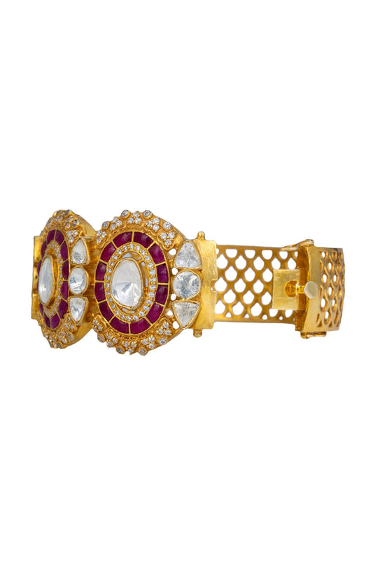 Gold & Red Stone Embellished Kada 