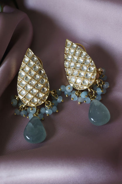 Drop Shaped Kundan Earrings 