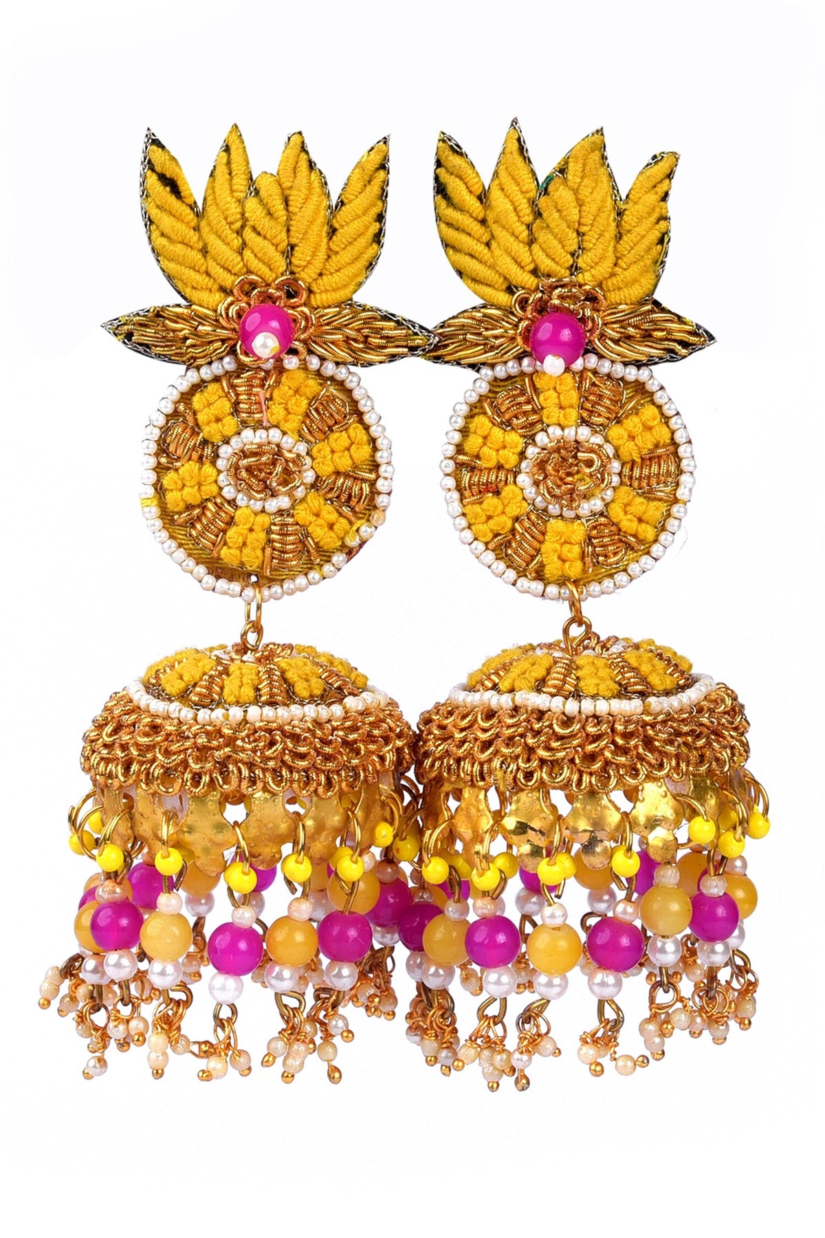 Embroidered Lotus Jhumkas 