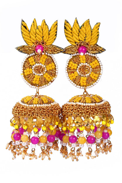 Embroidered Lotus Jhumkas 