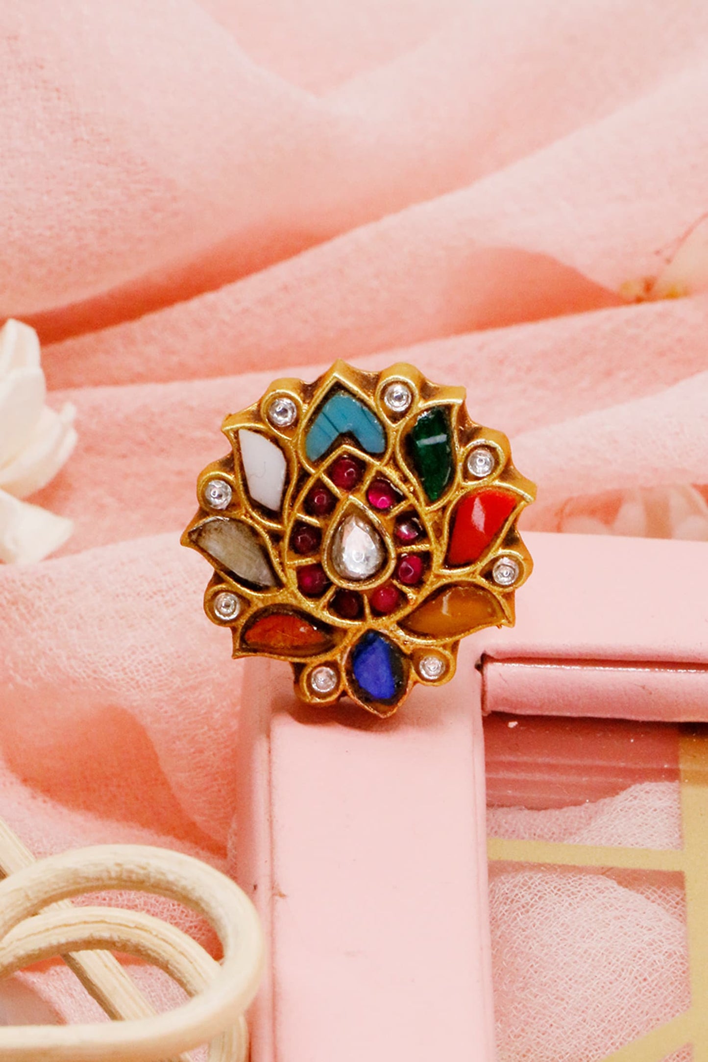 Lotus Shape Embellished Ring 