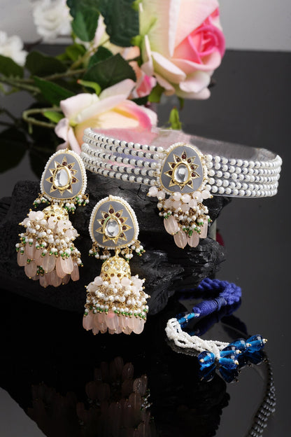 Stone Embellished Pendant Choker Set 