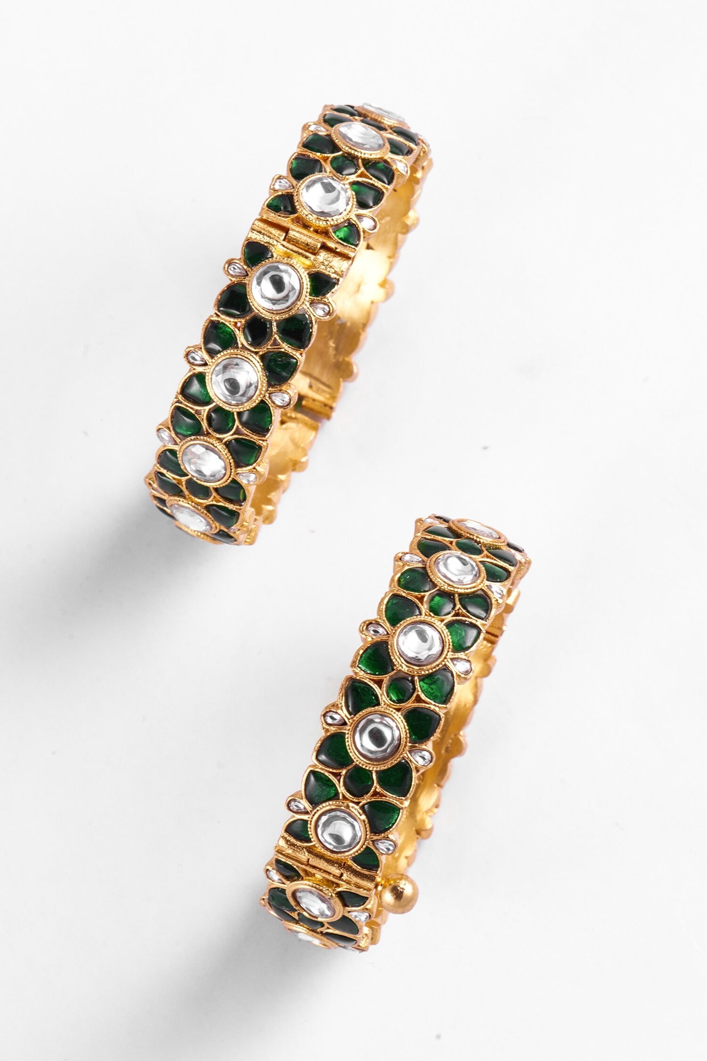 Floral Pattern Jadau Kundan Bangles - Set of 2 