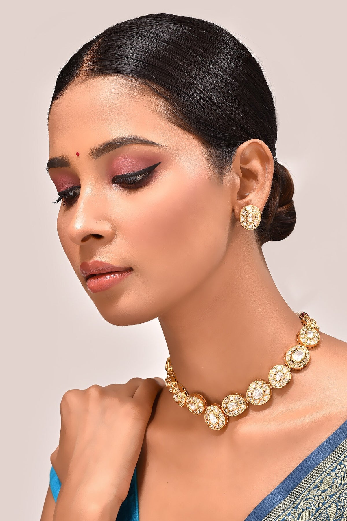 Kundan Stone Embellished Necklace Set 