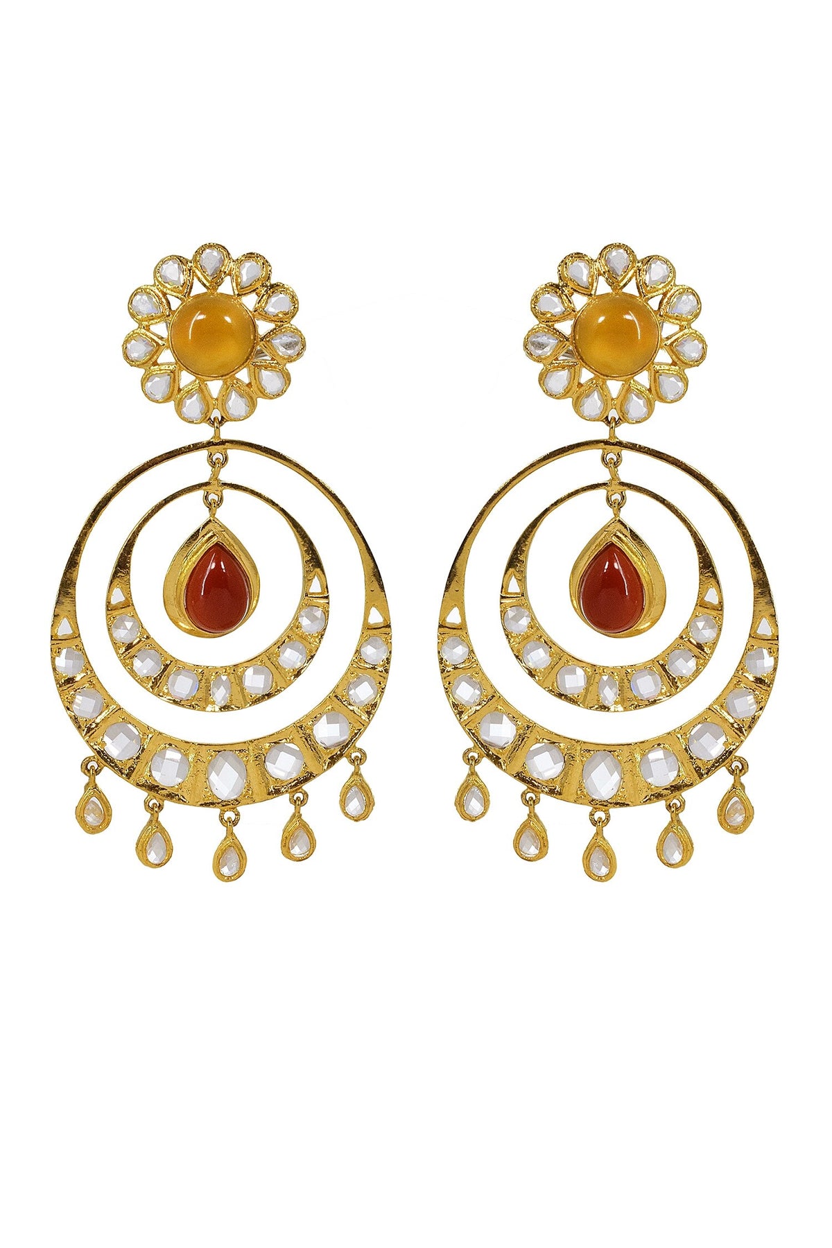 Onyx Kundan Embellished Tiered Chandbalis 